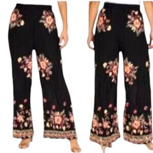 Liv Los Angeles Womens Embroidered Wide Leg High Rise Pants Floral Flower M 6-10